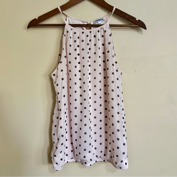 Express| Polka Dot Tank Cami Blouse in Cream & Black Lined Tie Back Sz S - Picture 1 of 4